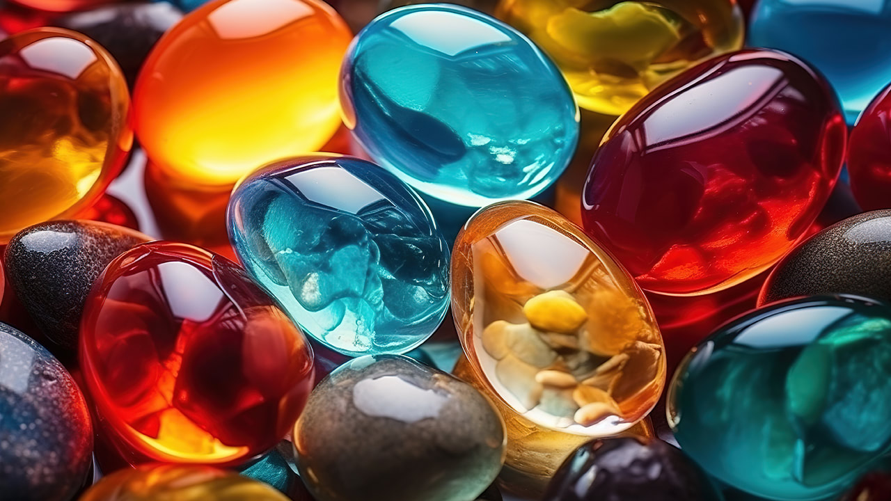 An assortment of colorful glass beads for New Jersey crafting class.