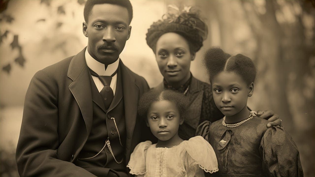 Antique portrait of an African-American family.