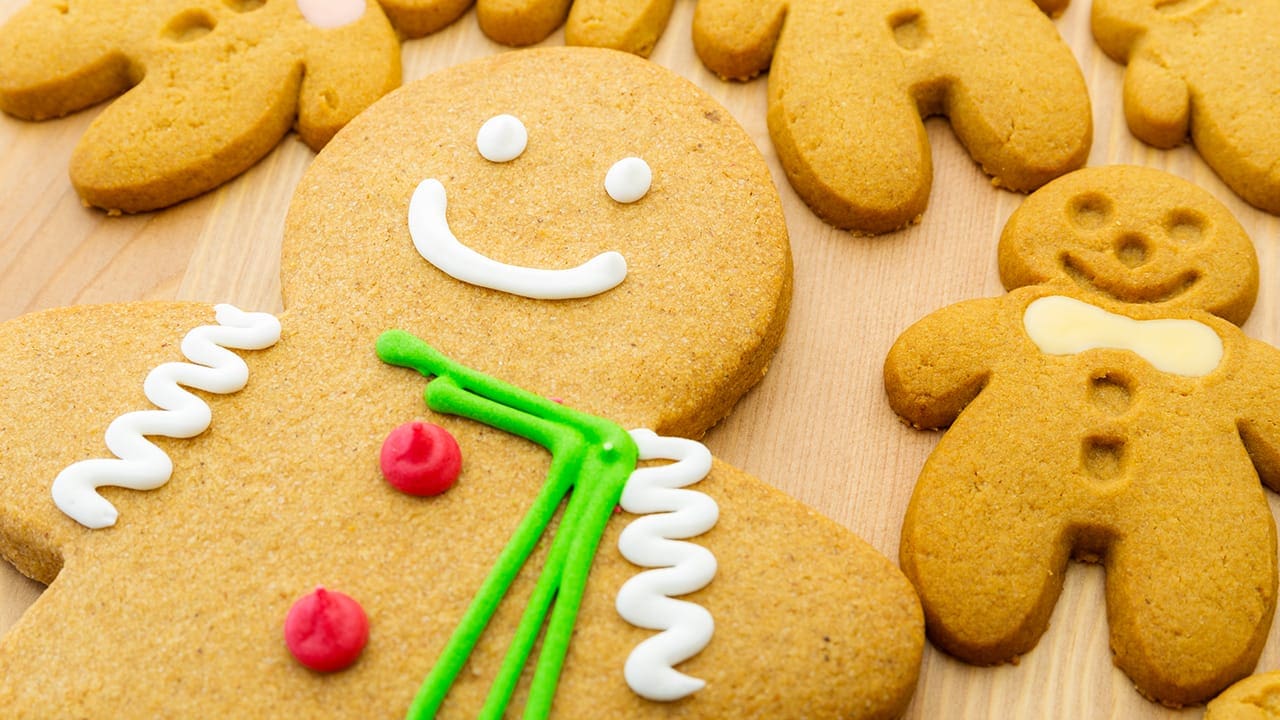 Close up of gingerbread man from New Jersey cookie decorating class.