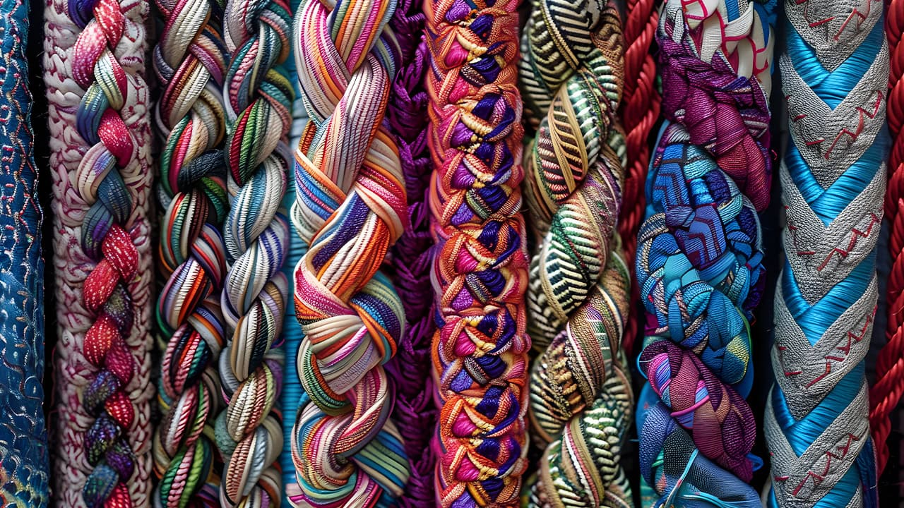 Close-up of Japanese Kumihimo braids.