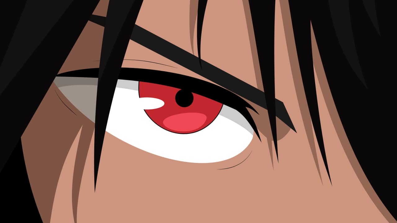 Close-up of Manga anime character eye and hair.
