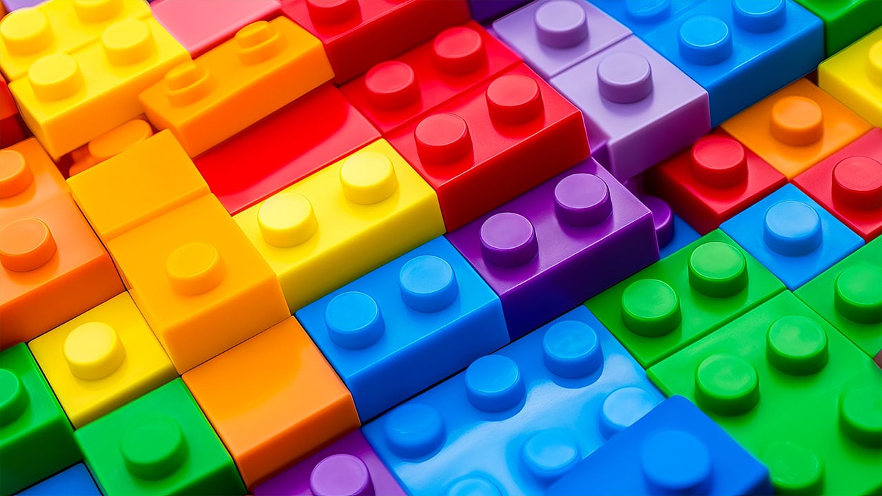 Close-up of multi colored Lego bricks.