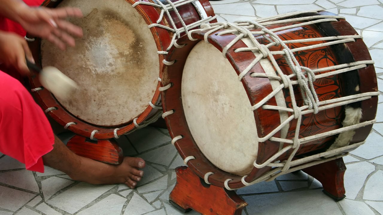 Close-up of Tahitian drums.
