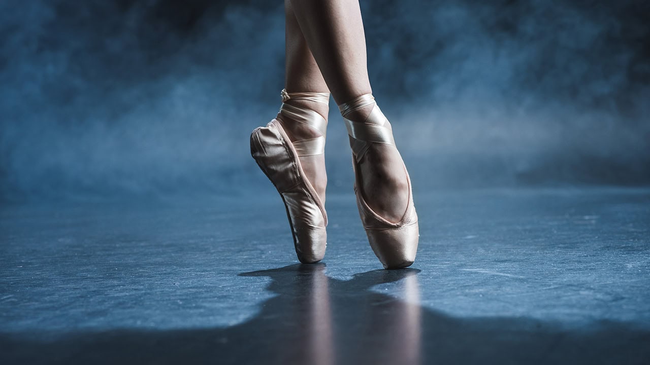 Close-up of ballet dancer en pointe. Image produced by More Jersey.