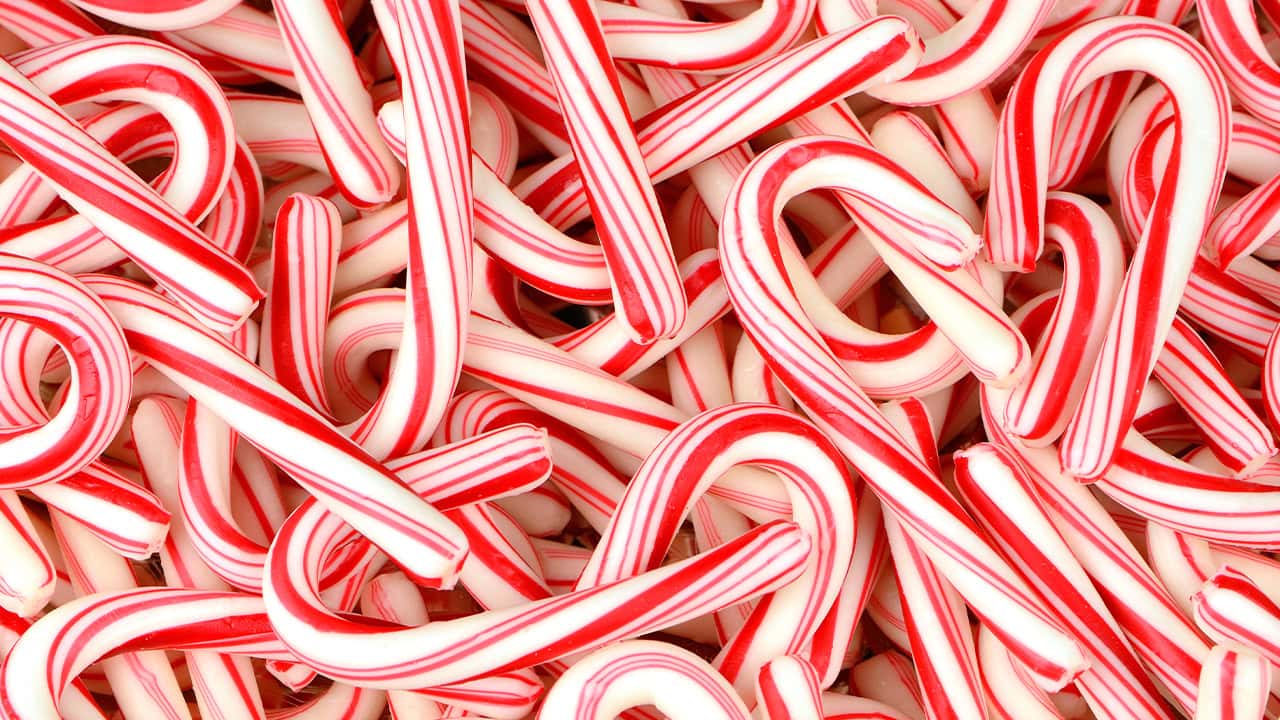 Close-up of candy cane bowl at a at New Jersey Christmas community event. Image produced by More Jersey.