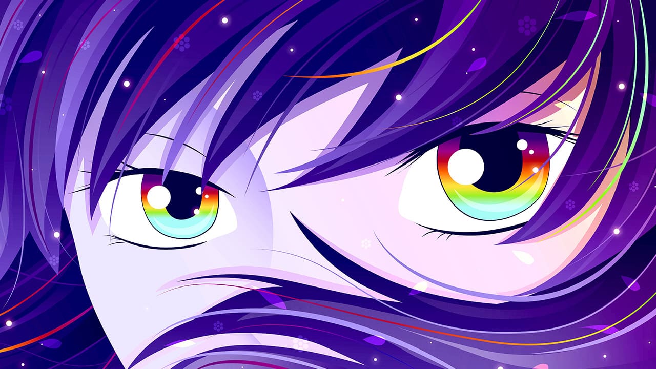 Close-up of female manga anime character's eyes. Image produced by More Jersey.