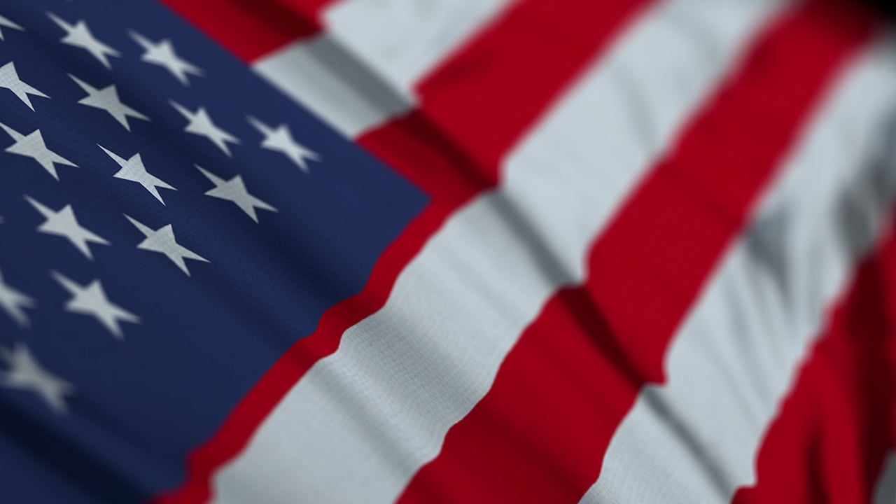 Closeup of the USA national flag of United States. Image produced by More Jersey.