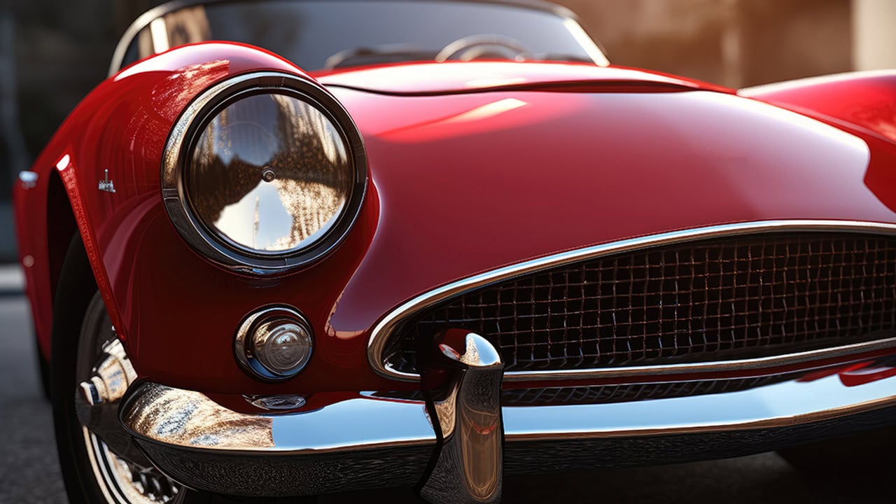 Close-up of vintage red sports car at New Jersey car show. Image produced by More Jersey.