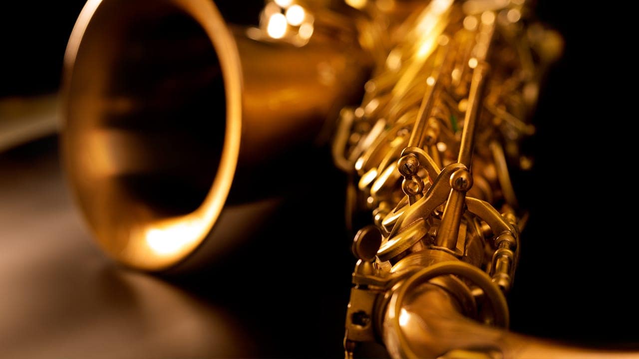 Closeup photo of golden tenor saxophone from New Jersey jazz event. Image produced by More Jersey.