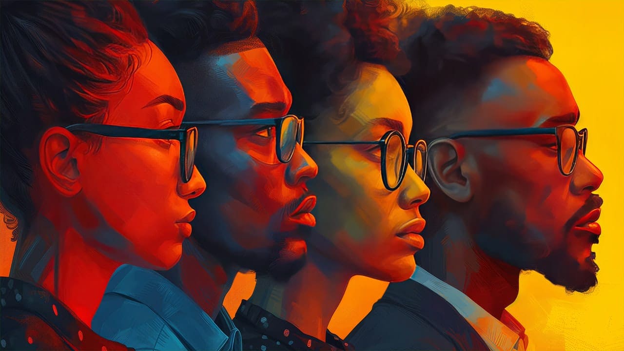 Colorful abstract Black History Month illustration of diverse representations of African-Americans across different professions.