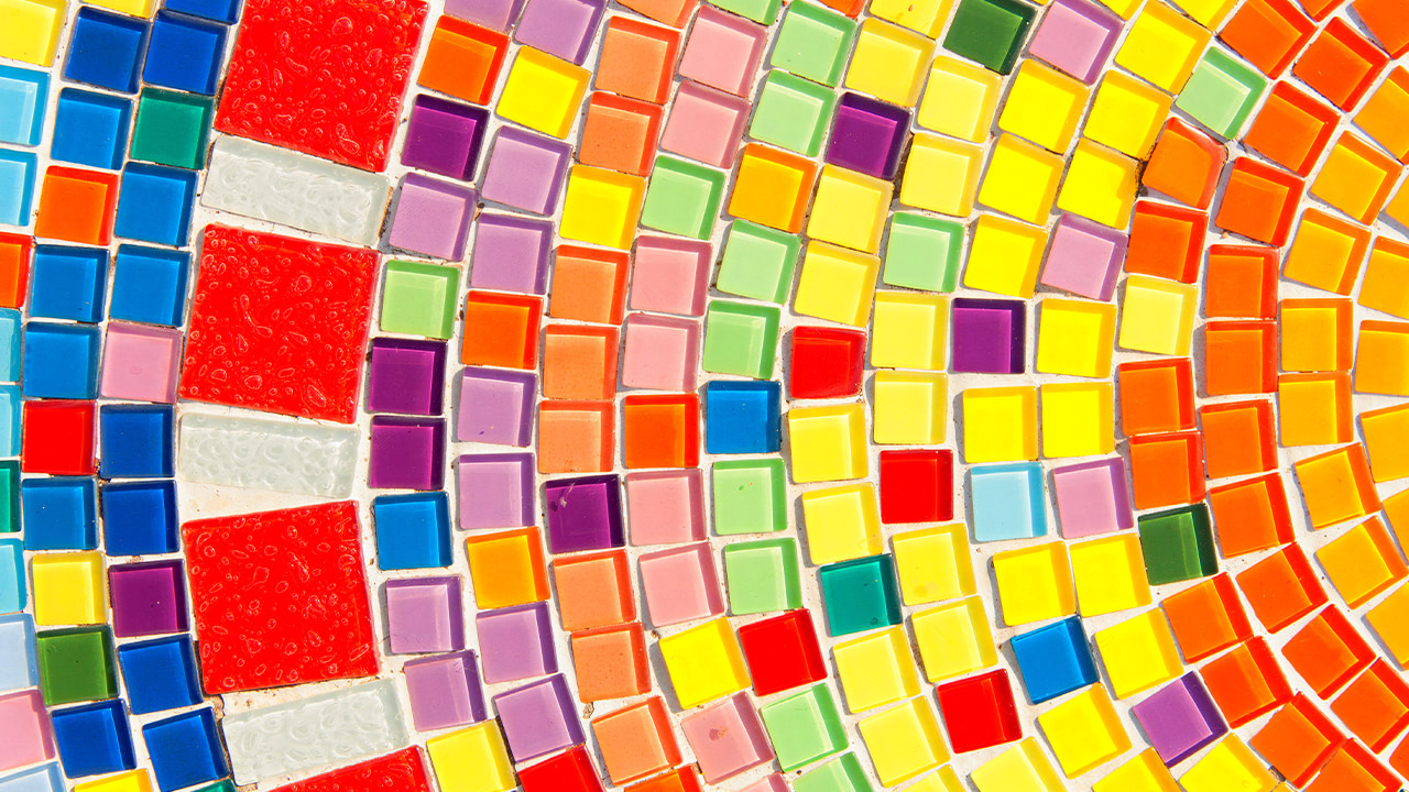 Colorful mosaic pattern created during a New Jersey craft event.
