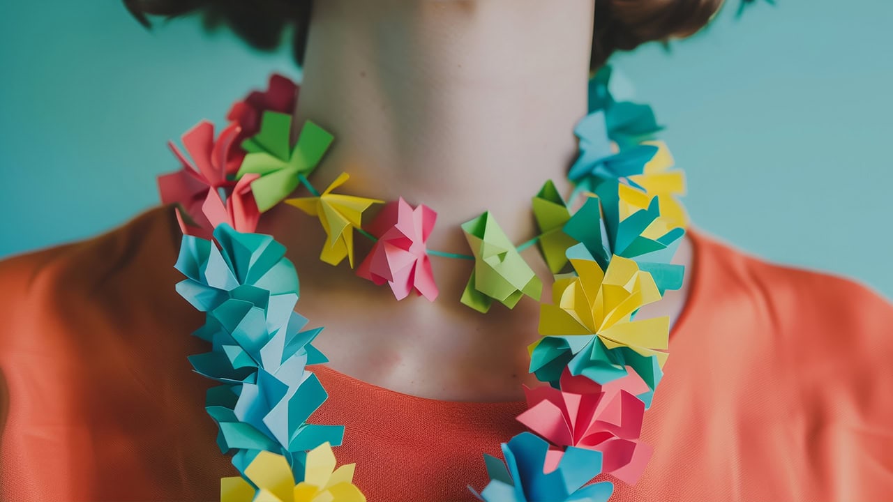 Colorful paper lei garland necklace.