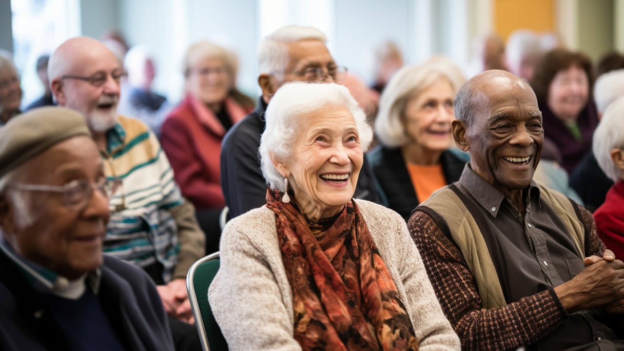 Diverse group of seniors at an indoor New Jersey event.