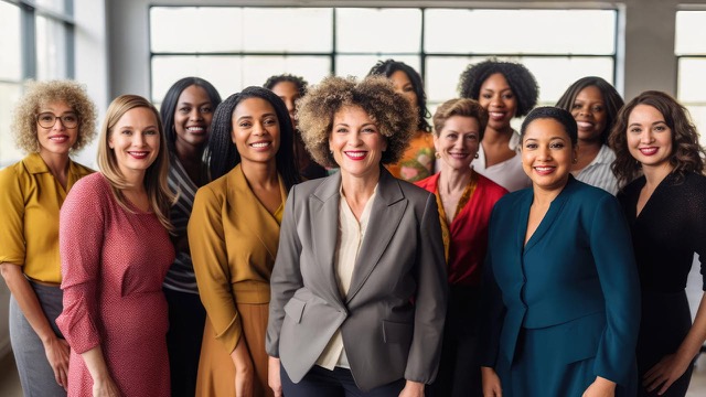 Diverse group professional women together in celebration of New Jersey Women's History Month.