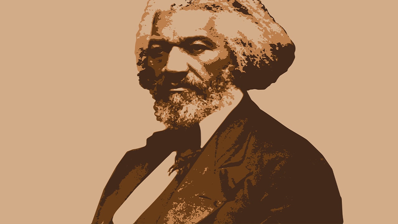 Drawn portrait of Frederick Douglass, famous orator and abolitionist.