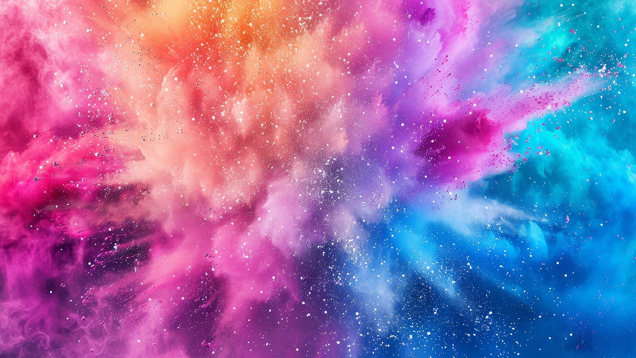 Explosion of vibrant holi color powder.
