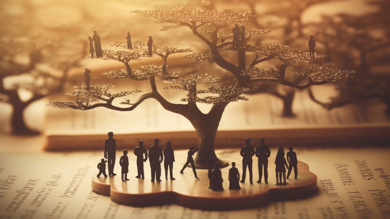 Family tree genealogy digital illustration.