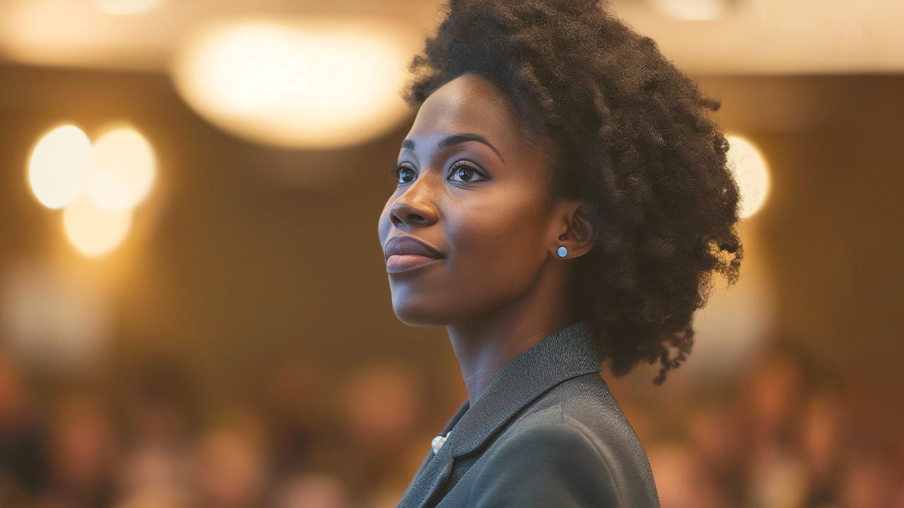 Female African American leader attending a local event.
