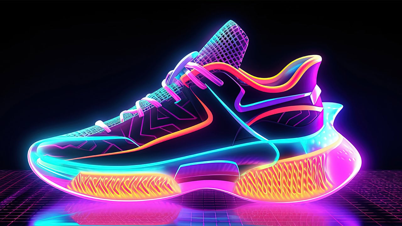 Futuristic neon glowing sneaker.