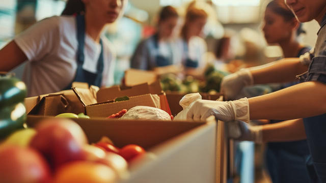  Group of New Jersey residents volunteering at a local food pantry. 