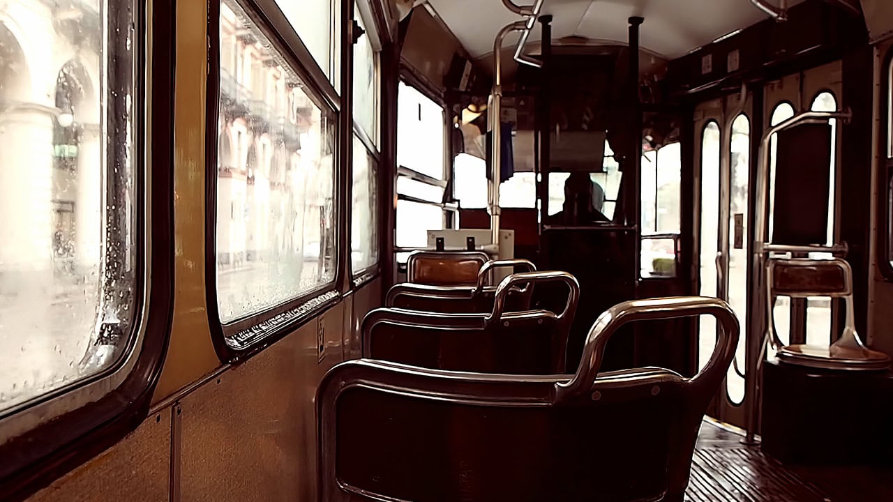 Interior of vintage bus. Image produced by More Jersey.