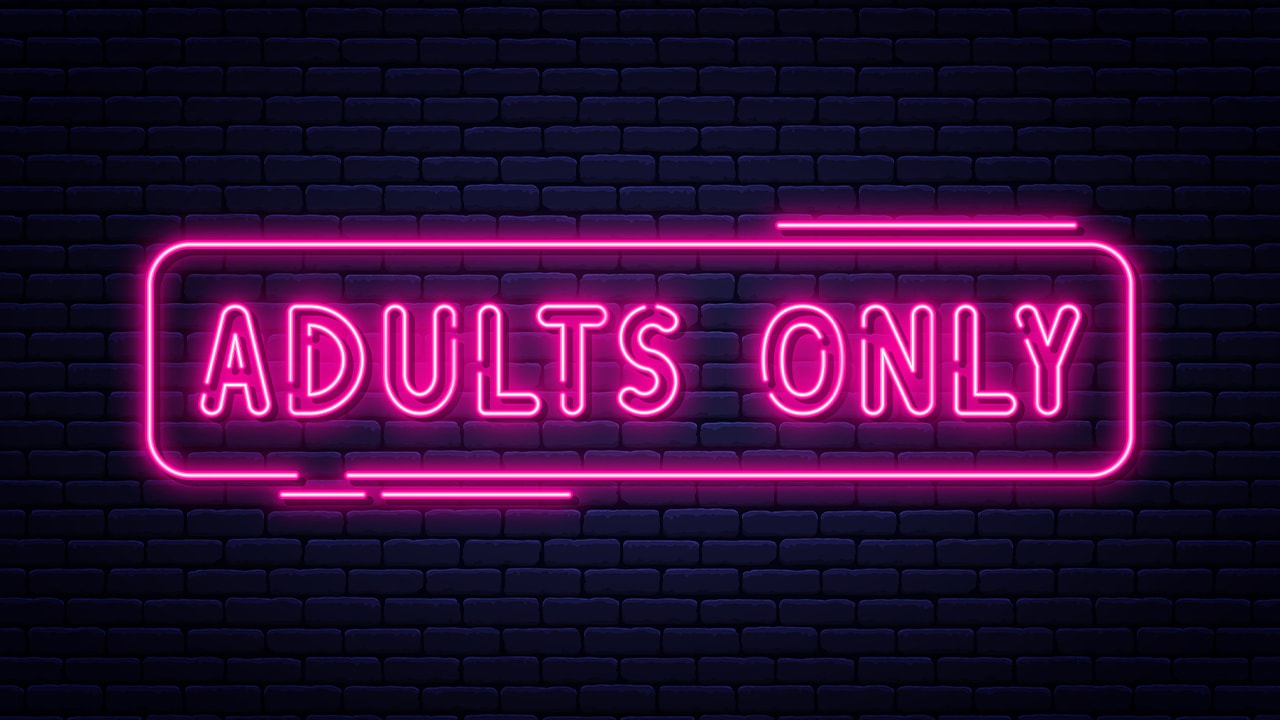 Neon adults only sign.