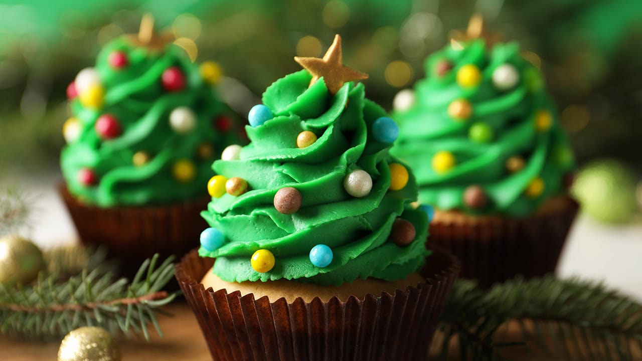 Nicely decorated Christmas tree cupcakes. Image produced by More Jersey.