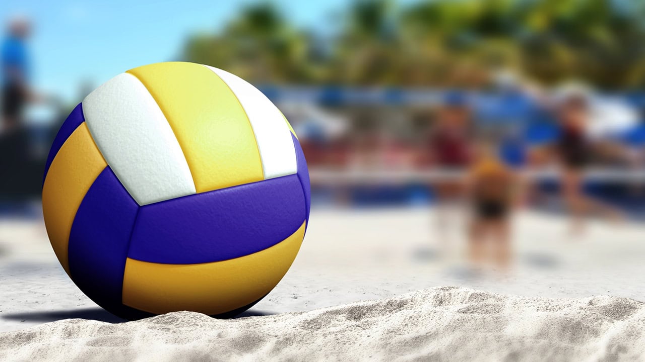 Close-up of volleyball at New Jersey beach volleyball event. Image produced by More Jersey.