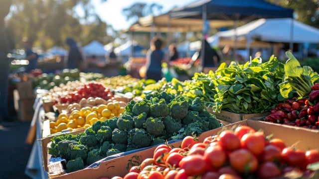 New Jersey Farmer's market table with fresh organic vegetable.