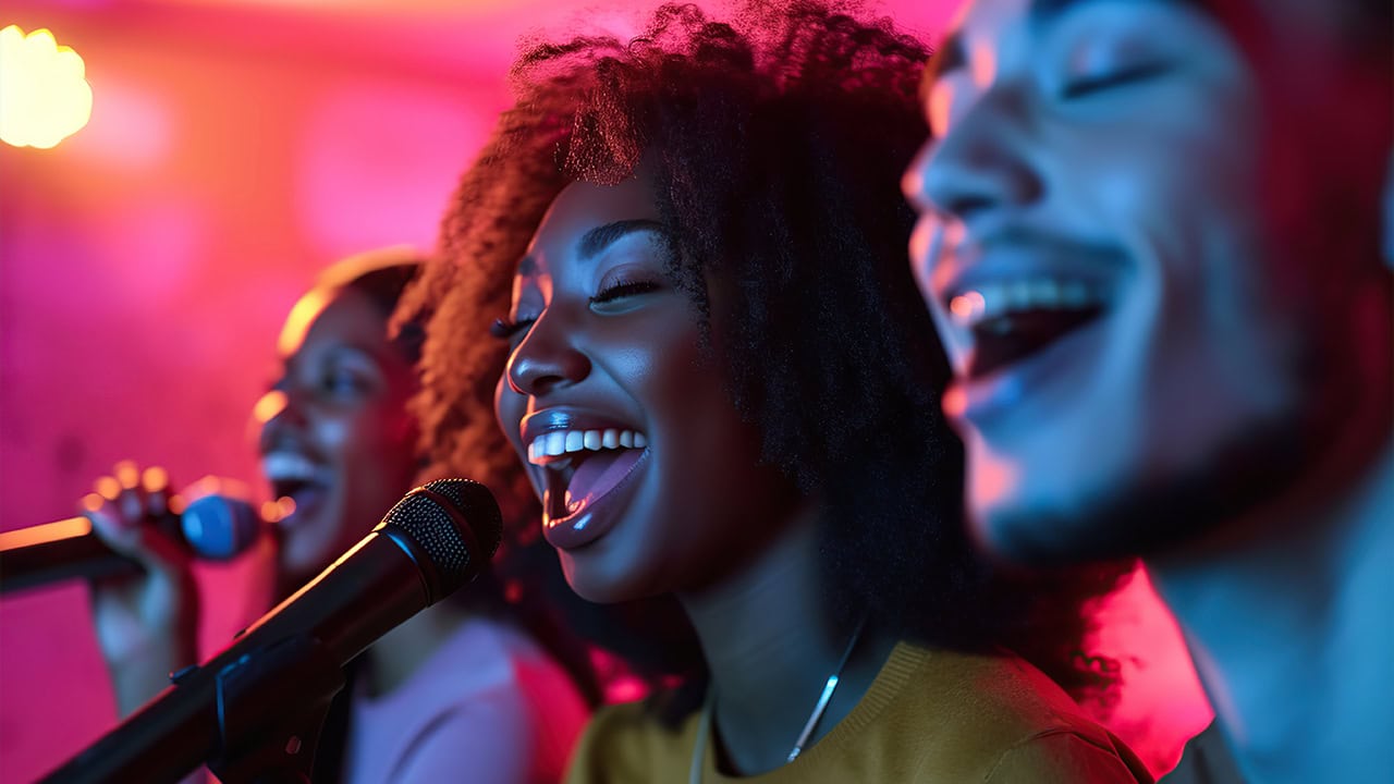 Group of New Jersey residents singing at a local karaoke club. Image produced by More Jersey.