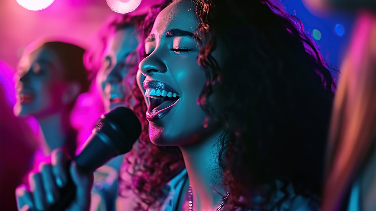 New Jersey resident singing at a local karaoke club.  Image produced by More Jersey.