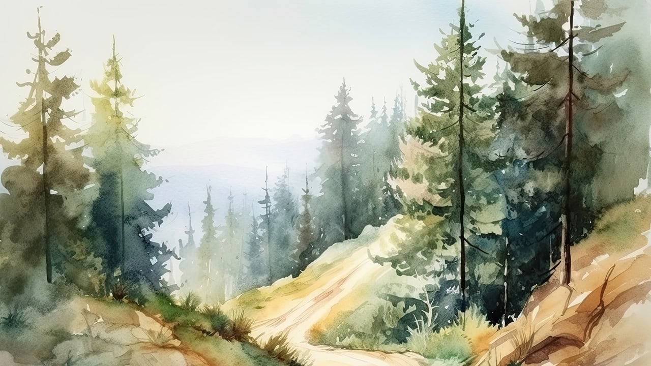 Watercolor painting of mountainous landscape in New Jersey. Image produced by More Jersey.