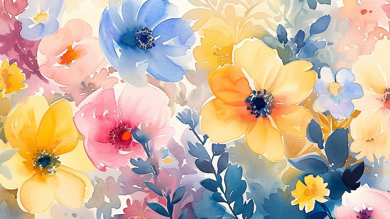 Watercolor painting of colorful flowers in New Jersey. Image produced by More Jersey.