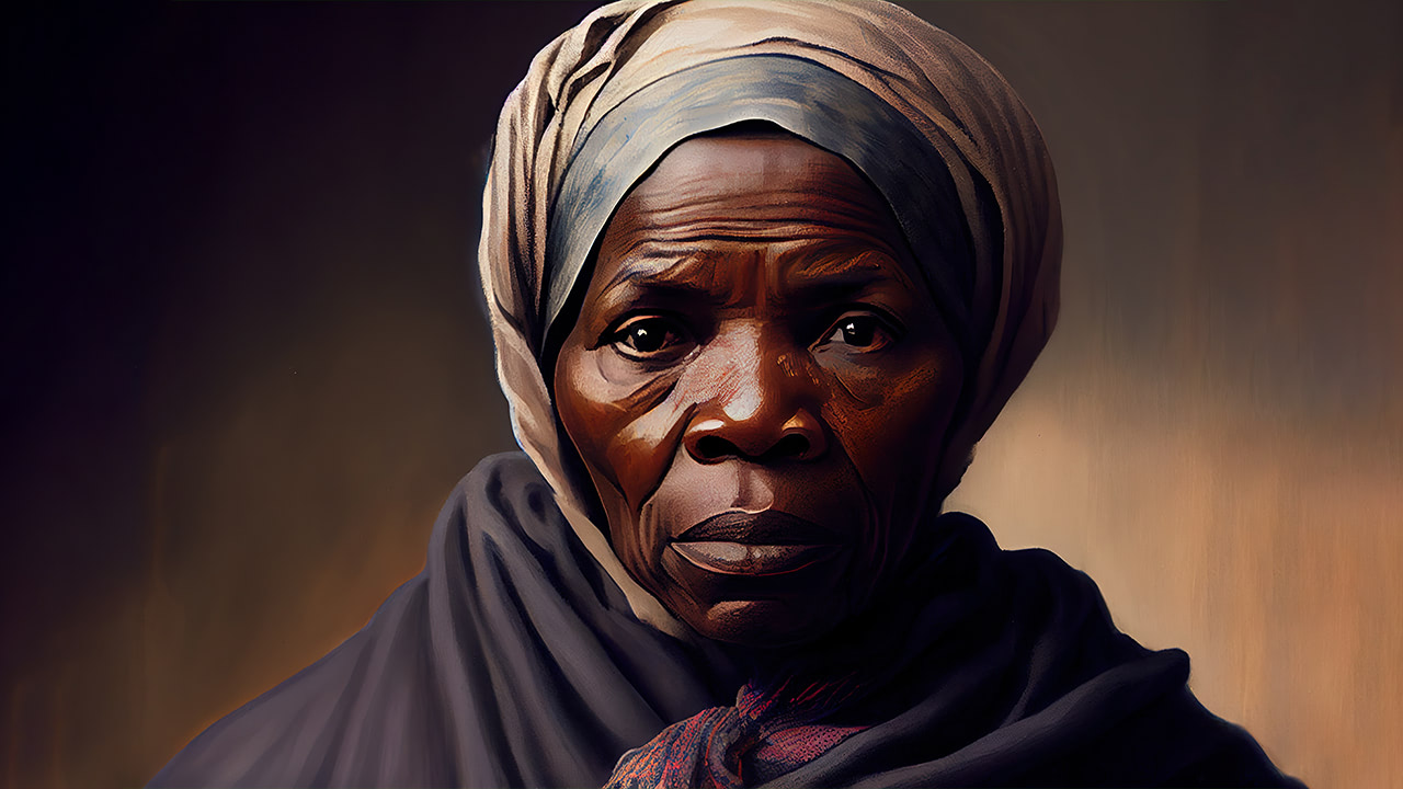 Portrait painting of Harriet Tubman, famous abolitionist and social activist.