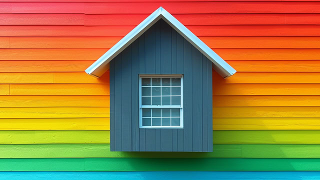 Queer support house with rainbow painted exterior.