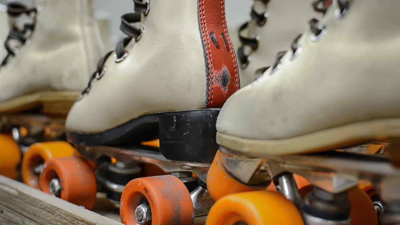 Rack of roller skates. Image produced by More Jersey.