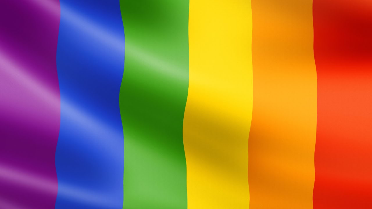 Rainbow LGBTQA+ pride flag.