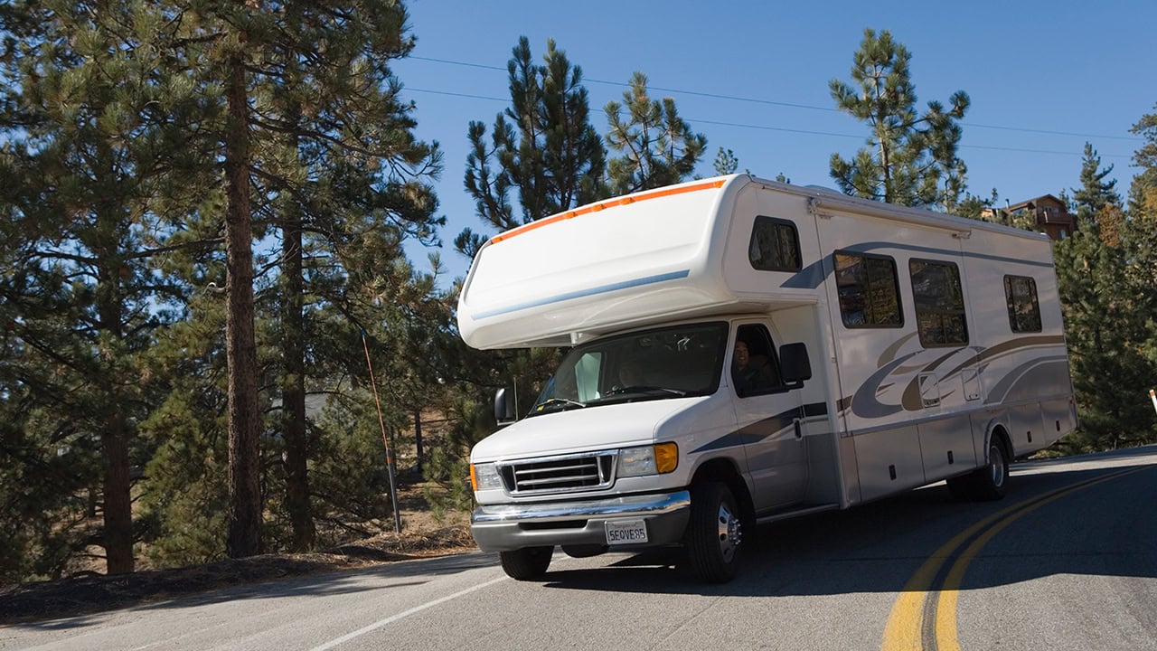 Recreational Vehicle also known as a RV on open road. Image produced by More Jersey.