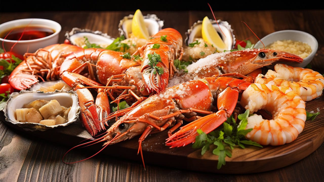 Seafood platter with oysters, crawfish, lobster, shrimp, and crabs. Image produced by More Jersey.