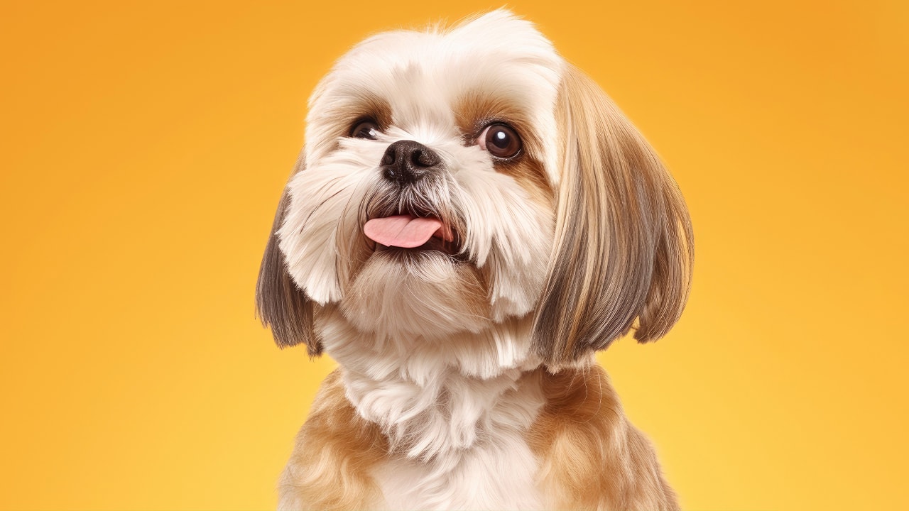 Shih Tzu dog with tongue out.