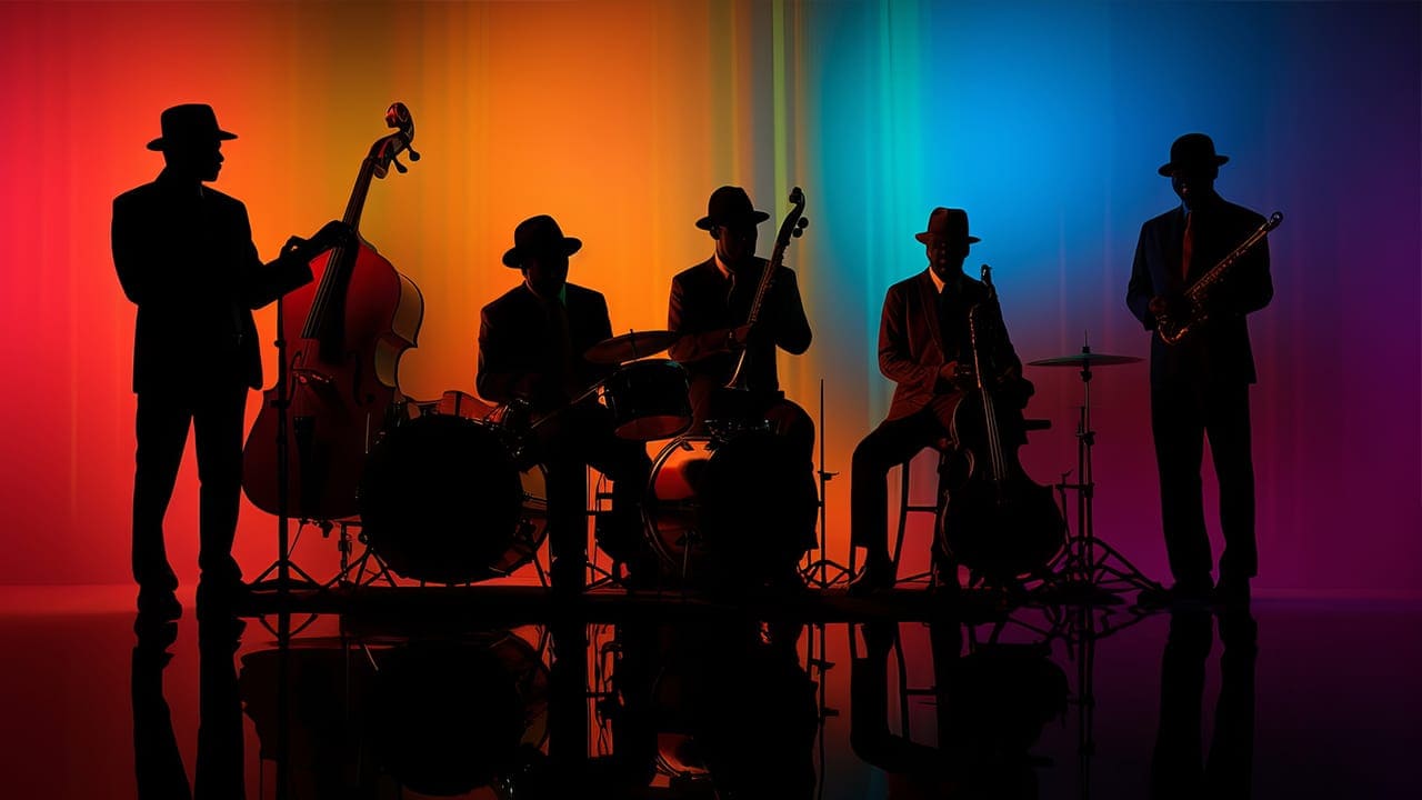 Silhouette of a jazz band playing live in New Jersey.