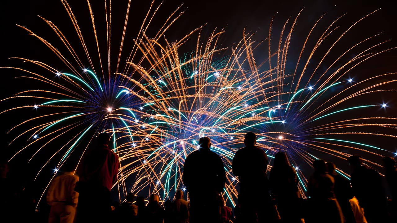 Silhouettes of New Jersey residents watching fireworks. Image produced by More Jersey.