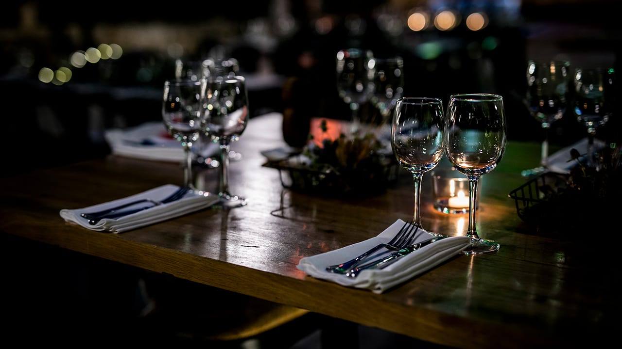 Table set for outdoor night dining at a local New Jersey restaurant.