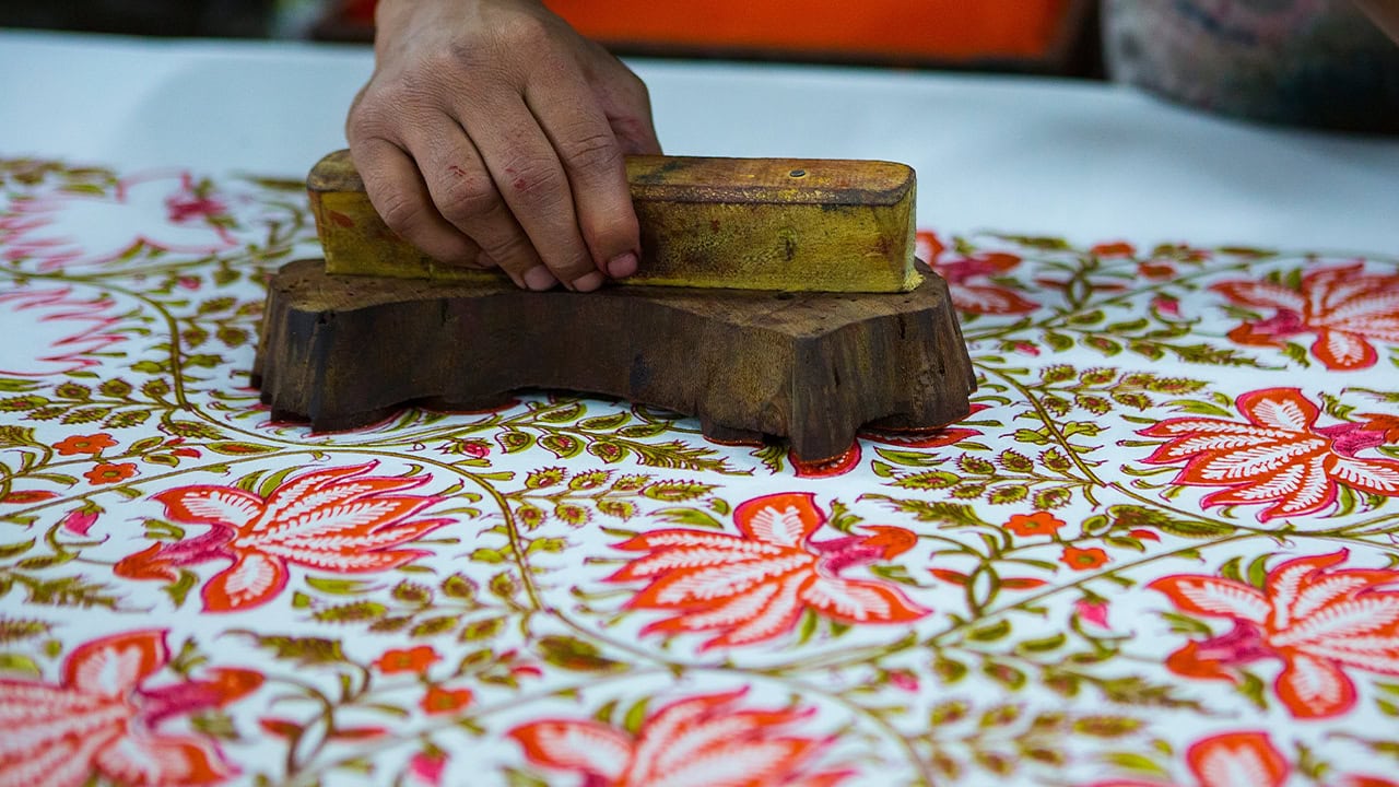 Traditional wood block printing for craft event.