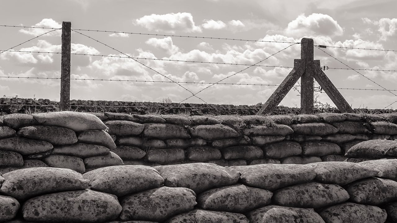 Trenches of world war one sandbags. Image produced by More Jersey.