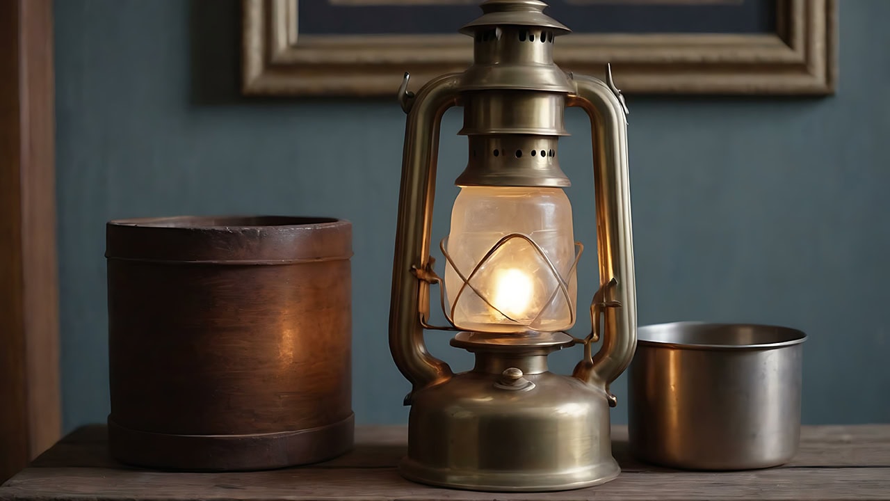 Vintage brass oil lamp. Image produced by More Jersey.