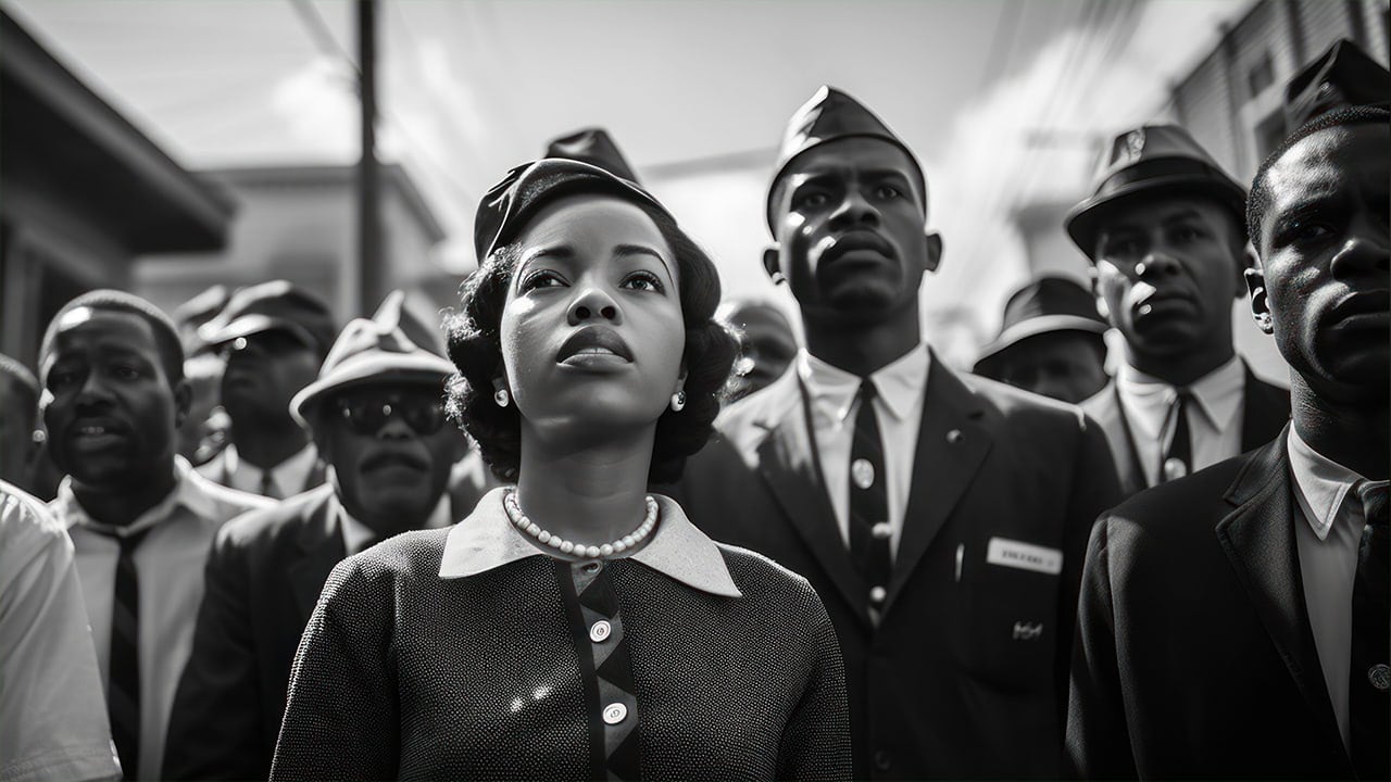 Vintage civil rights march photograph.