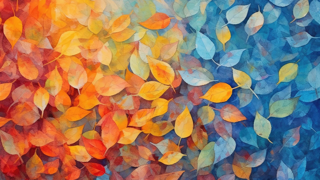 Watercolor painting of colorful Autumn leaves. Image produced by More Jersey.