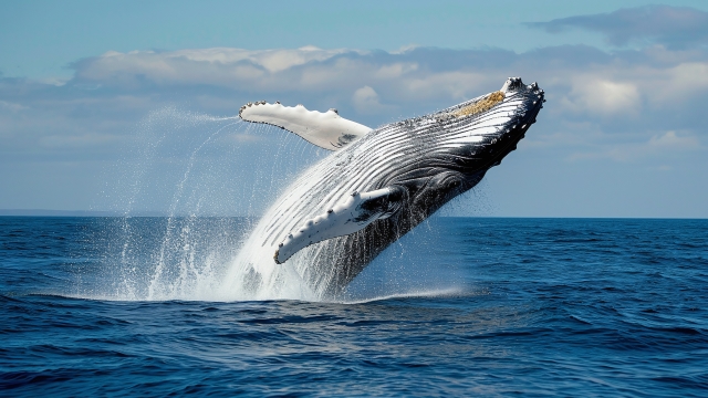 Whale jumping out of the water during New Jersey shore whale watching event.