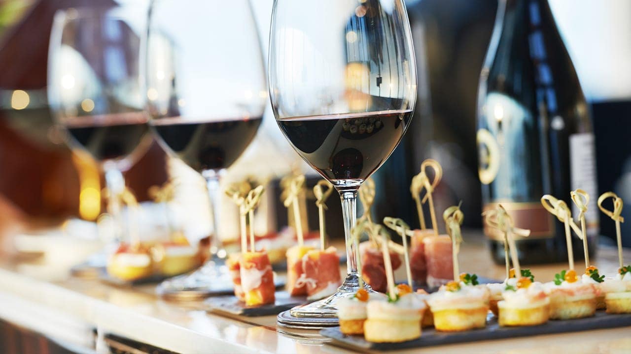 Wine and catered food display at a local New Jersey event.